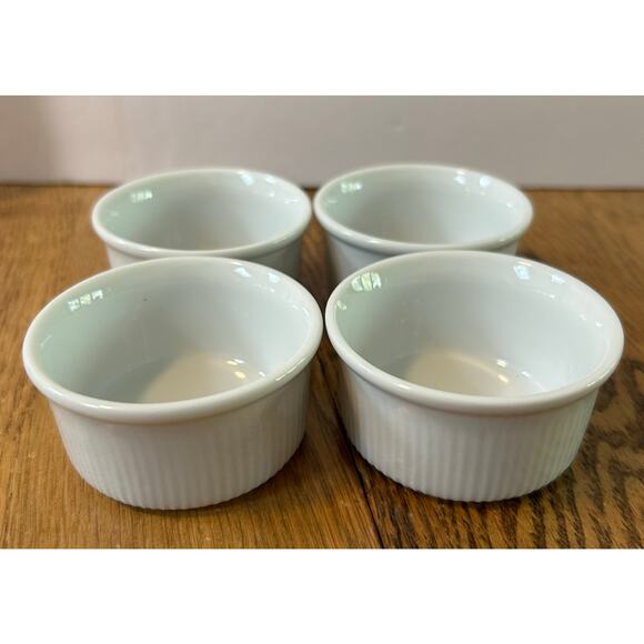 Dansk Bisserup Ramekins Set of 4 White Ridged Porcelain Custard Sauce Cups 2oz - Picture 1 of 7